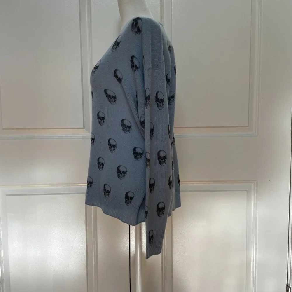 Skull Cashmere Mia V-Neck Skull Print Cashmere Sweater - Picture 3 of 8